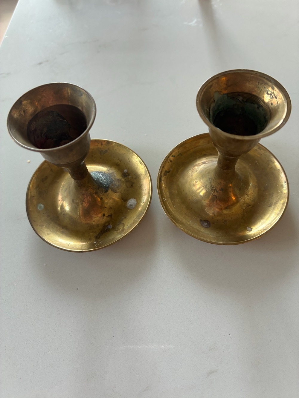 Vintage Brass Candle Holders - Pair 3 x 3 in